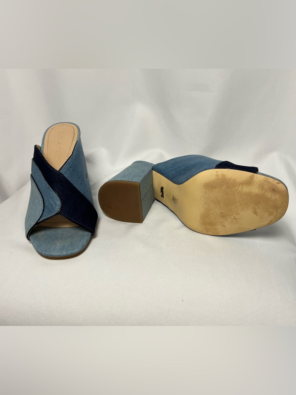 Coach Denim Layered Blue Block Heel Mules 9 US - Picture 5 of 10